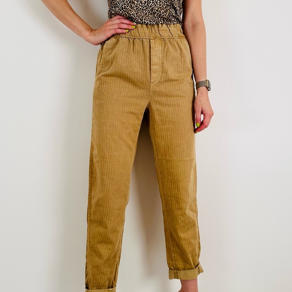 Gap Casual Elastic High Waisted Paper Bag Khakis Pants with Pockets tan - Picture 7 of 11